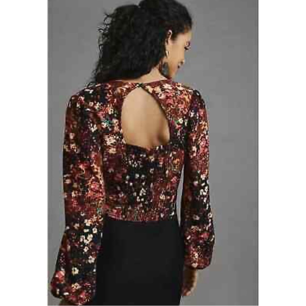Anthropologie Balloon-Sleeve Blouse Open Back Tie Belt Top Multicolor - Picture 1 of 10